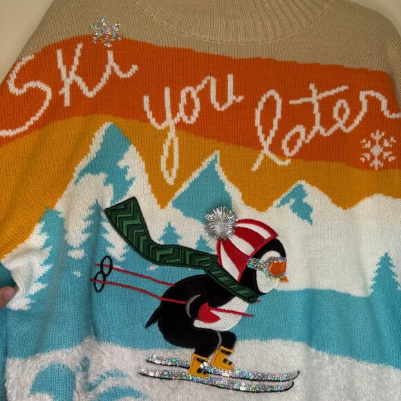 MAJOR LABEL GROUP women's size large L Ski you Later Christmas penguin sweater - Picture 6 of 14